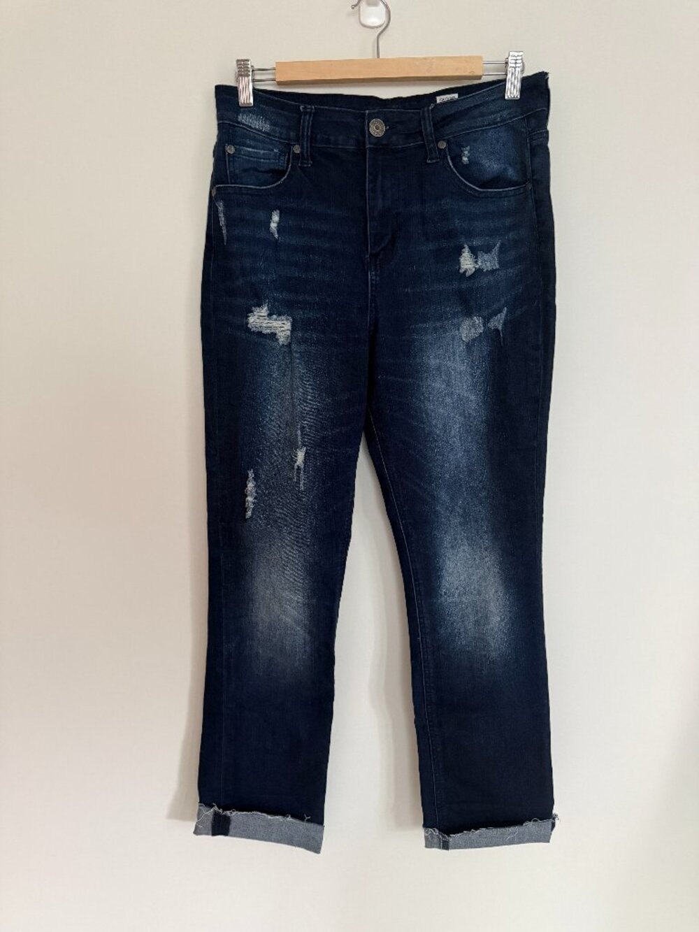 Blue Desire Junior High Rise Distressed Stretch Raw Hem Blue Denim Jeans Size 13